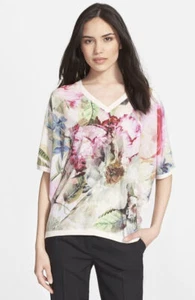 TED BAKER Pure Peony blossom floral print dip hem knit jumper sweater top 2 10 S - Picture 1 of 6