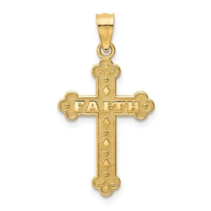 Colgante de cruz de fe satinada y pulida de oro amarillo real de 14 quilates - Imagen 1 de 6