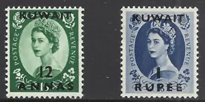 KUWAIT SCOTT 127 - 128 MVLH - 1956 GREAT BRITAIN ISSUES WITH OVERPRINTS CAT $22 - Picture 1 of 2