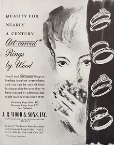 1945 J.R. Wood & Sons Art Carved Rings Since 1850 Print Ad - Imagen 1 de 1