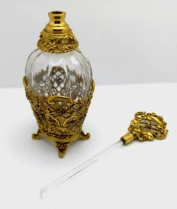 Signierter MUSI Ormolu Glas Parfum Flakon mit Dauber 24K vergoldet Mid Century - Bild 1 von 11