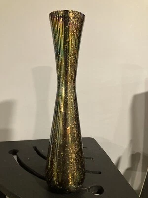 Потрясающая винтажная натуральная латунь Geo цветные радужные пятна и золотая ваза 11,5 дюйма - Изображение 1 из 4