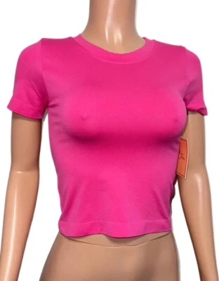 Camiseta Barbie rosa sem costura alisamento apertado ajustado cropped festa casual nova - Imagem 1 de 2