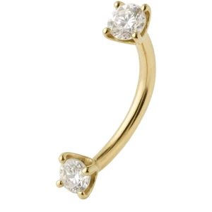 14K Yellow Gold With Natural Diamonds Curved Barbell Eyebrow Lip Rook Daith 16G - Picture 1 of 5