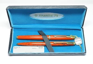 New Old Stock Parker 75 Red Quartz F/P & B/P Set 14ct MED Goldfeder mit Box - Bild 1 von 9