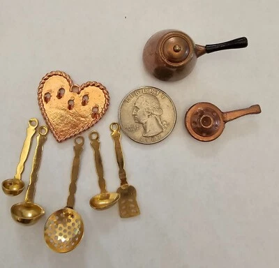 Lot Vtg Miniature Copper Pot, Warmer and Bodo Henning Heart Utensil Holder - Image 1 of 4