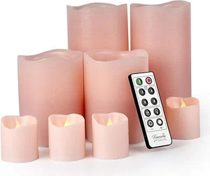 LED Flameless Candles with Remote Control, Pink in Set of 8 Real Wax Battery - Picture 1 of 6