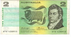 AUSTRALIA $2 Dollars VF Banknote (1976) P-43b3 Knight-Wheeler Sign Prefix HYX - Picture 1 of 2