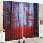 3D Window Curtains Foggy Forest Maple Leaves Fall Scenery Blockout Drapes Fabric