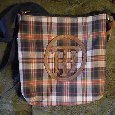 Tommy Hilfiger Crossbody Handbag Large TH Logo Adjustable Strap Plaid NWT - Image 1 of 4