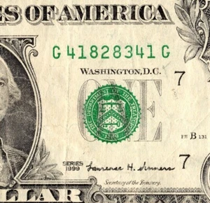 1999 Series Old Note Fancy Serial Number One Dollar Bill - Picture 1 of 11