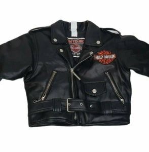 Harley-Davidson Youth Unisex Size 5 Motorcycle Biker Jacket Black Faux Leather - Picture 1 of 8
