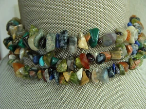 Vintage Halbedelstein Moos Achat Lapis Malachit Karneel Onyx Chip Halskette - Bild 1 von 10