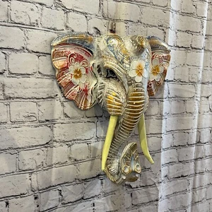 40cm x 35cm Rosa Flor Madera Pintada Elefante Cabeza Montada en la Pared Arte Shabby - Imagen 1 de 8