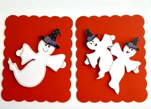Witch Ghosts Halloween Dimensional Card front Scrapbook Embellishment 447 - Picture 1 of 3