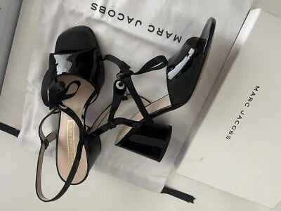 *RARE* Marc Jacobs women shoes block heel sandals Black Patent Leather US 10 new - Image 1 of 4