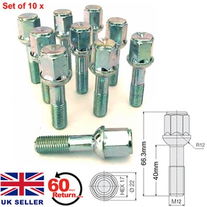 10 x ALLOY WHEEL BOLTS FOR MERCEDES BENZ M12x1.5 (40MM LONG) STUD LUG NUT - Picture 1 of 10