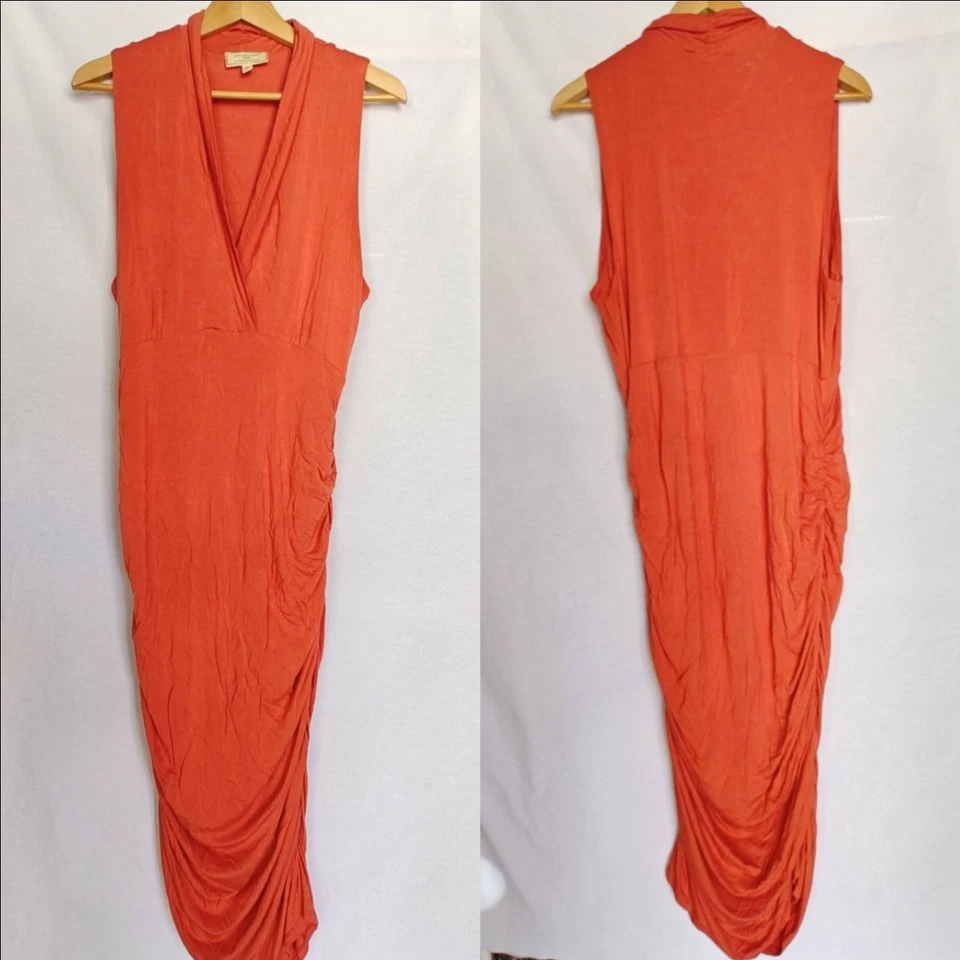 Vestido de Cóctel Anthropologie Moulinette Soeurs Marissa Naranja Midi Acanalado XL Foto 1 de 4