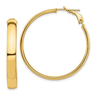 Italian 14k Yellow Gold 5mm High Polished Round 36mm Hoop Earrings Omega Back - Image 1 of 3