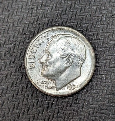 1954 Silver Roosevelt Dime Error Die Crack Uncirculated White - Image 1 of 3