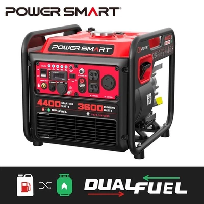 Generador inversor de combustible dual PowerSmart 4400W, 223cc, gas/propano, marco de acero Foto 1 de 4