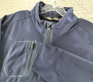 Pullover RLX Ralph Lauren 1/4 Cremallera Para Hombres XL Azul Marino Texturizado Camuflaje Estampado Absorbente - Imagen 1 de 16