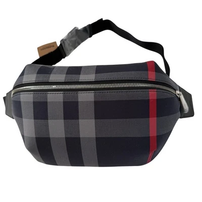 Bolso Cinturón Burberry Sonny Gris Marino Cuadros IP Lona Cuero MD, NUEVO CON ETIQUETAS Foto 1 de 4