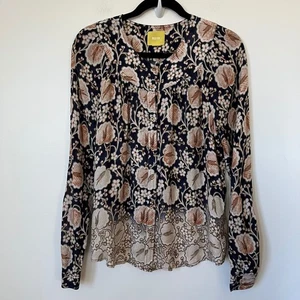 Anthropologie Maeve Orli Bibbed Button Down Blouse Floral Blue Ombre Medium - Bild 1 von 12