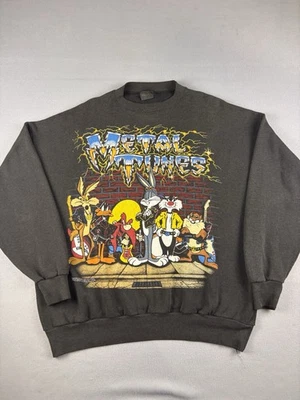 Vintage Looney Tunes Metal Tunes Band Sweatshirt Size XL Black Crewneck USA 90s - Image 1 of 4