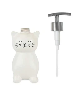 Isaac Jacobs White Ceramic Cat, Flüssigseifenpumpe/Lotionsspender mit Chrom  - Bild 1 von 3