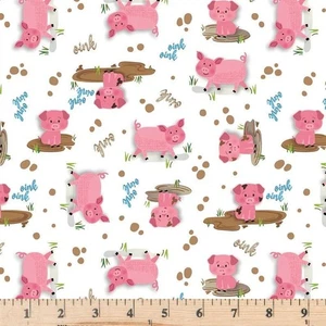 Barnyard Rules Hog Heaven White Pigs 14379 100% Cotton Fabric By the half yard - Picture 1 of 2