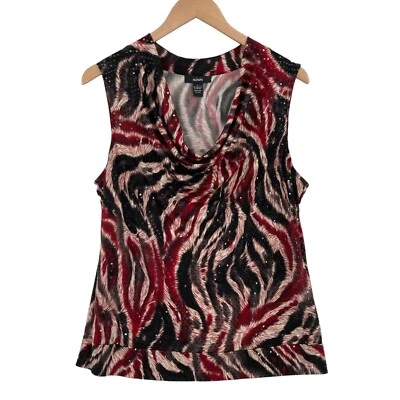 Alfani Tank Top Womens Large Multi Animal Print Embellished Sleeveless Cowl Neck - Image 1 of 4