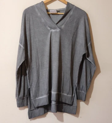 Sudadera con Capucha Dantelle Pullover Ligera Desteñida Tinte al Aceite Gris Alta-Baja Para Mujer L #H10-3 Foto 1 de 4