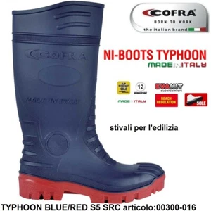 STIVALE ANTINFORTUNISTICA COFRA TYPHOON BLUE/RED S5 SRC PVC ERGONITRIL EDILIZIA+ - Foto 1 di 5