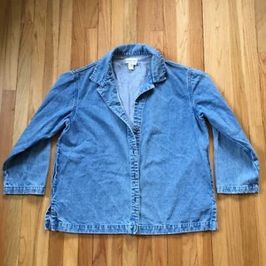 VTG 90s Cottonfield Hemp Cotton Denim Button Up Jacket L Blazer Lapel - Picture 1 of 16