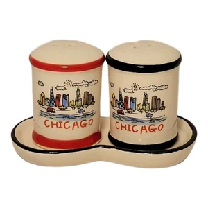 Chicago Skyline Ceramic Salt Pepper Shakers Illinois Kitchen Collectible - Picture 1 of 4