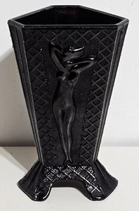 1930s McKee Glass Company Art Deco Nude Relief Black Amethyst Vase - Picture 1 of 12