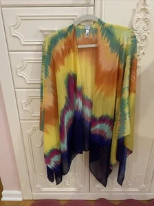 AMAZING CHICO's BRIGHT MULTI COLOR TIE-DYE SHAWL WRAP SEMI SHEER ONE SIZE - Picture 1 of 11