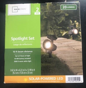 Mainstays Solar Powered LED Landscape Spotlights 2 Pack 20 Lumens 10ft Beam - Picture 1 of 5