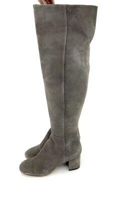 Botas Halógenas Gris Escarlata Gamuza Cuero Sobre la Rodilla Tacón Bloque Talla 8 Sh29 Foto 1 de 4