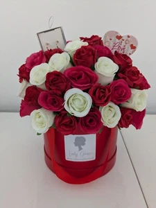 Hat Box I Love You Red/Cream Silk Flowers Earrings- Gift Hamper - Picture 1 of 3