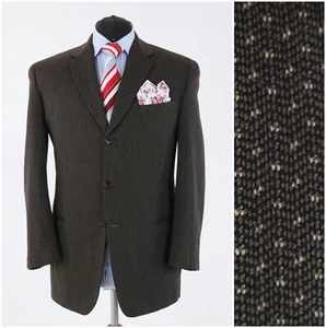 Mens Vintage Sport Coat 42S US Size HILTON Herringbone Brown Wool Blazer Jacket - Picture 1 of 12
