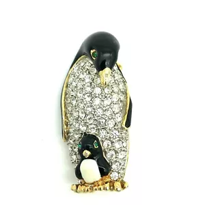 Enamel Rhinestone Penguin Brooch - Picture 1 of 12