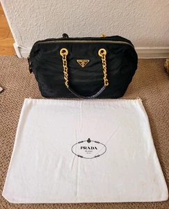 AUTÉNTICO BOLSO DE MANO PRADA TELA ACOLCHADA NYLON CORREA DE CADENA USADO - Imagen 1 de 16