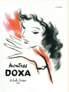 Reloj Doxa Montres 1951 anuncio impreso vintage A.J. Ilustración Veilhan Francia - Imagen 1 de 1