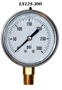 Pressure Gauge 0-300 PSI, Liquid Filled 2.5” Stainless Steel 1/4" NPT LM - Picture 1 of 4