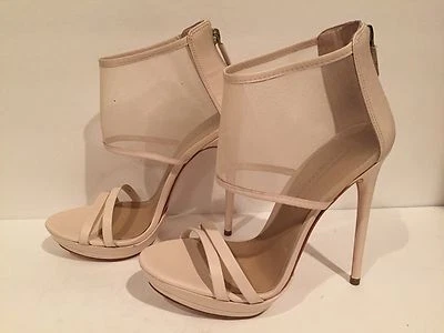 Sandalias BCBGMaxAzria Ferned Zapatos Tacón Cuero Malla Natural 8 M/38 $275 Foto 1 de 4