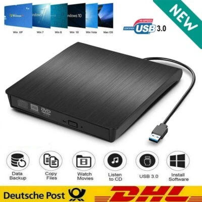 Neu  Externes DVD Laufwerk USB 3.0 Brenner Slim CD,DVD-RW Brenner Für-PC Laptop - Bild 1 von 4