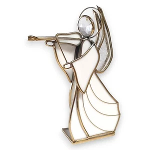 1993 Glass House Studios 24K Gold Plated White Stained Glass Angel w/ Violin 8" - Picture 1 of 7