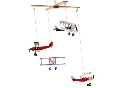 Avión de madera decorativo móvil 4 aviones colgantes 5" tema de viaje guardería niños Foto 1 de 4